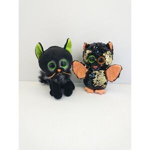TY Beanie Boos Omen Bat Cat Oleander  Plush Toy Sequins Black Gold 9.5 Inch Lot